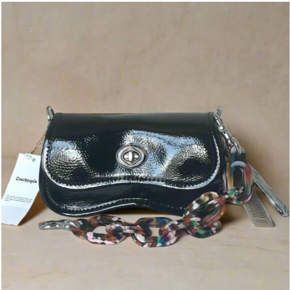 Coach Mini Wavy Dinky Bag Crinkle Patent Coachtopia Black Leather CQ853